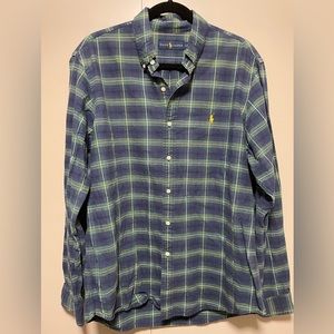 Polo Ralph Lauren Men’s Large Button Down Blue Green Yellow Plaid Long Sleeve